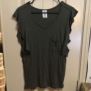Free People Olive Ruffle Sleeve Tee